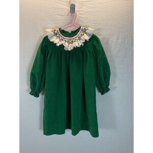 House Of Hatten Smocked bishop Christmas Dress 4T Green corduroy Embroidered
